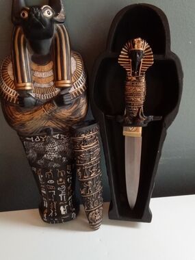 Egyptian Anubis Sarcophagus with Hidden Pharaoh Dagger and Scabbard Set